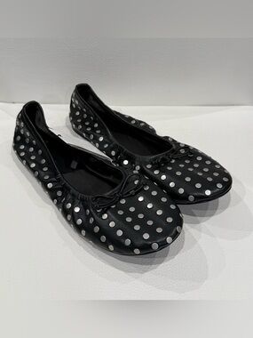 MNG BY MANGO Studded Bow Ballerina Flats Black 39 US 8.5 NEW